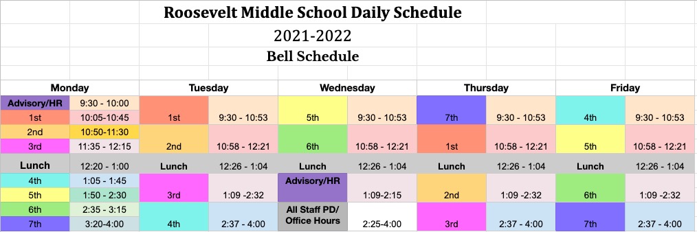 Roosevelt Bell Schedule 2021-2022 | SFUSD